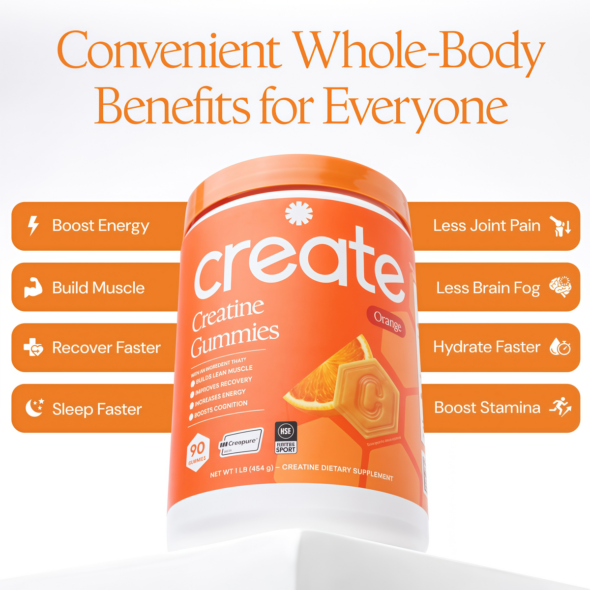 Create Creatine Monohydrate Gummies for Men & Women (Orange)