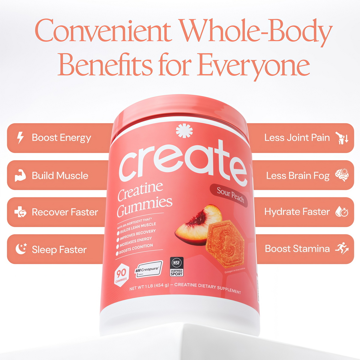 Create Creatine Monohydrate Gummies for Men & Women (Sour Peach)
